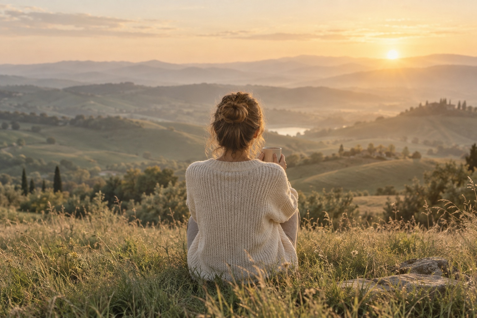 Morning light over soft green hills